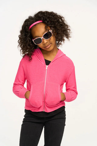 Chaser | Puffy Flamingo Pink Cozy Knit Zip Up Hoodie