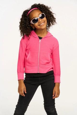 Chaser | Puffy Flamingo Pink Cozy Knit Zip Up Hoodie