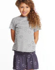 Chaser | Glitter Hearts Girls Crew Neck Tee