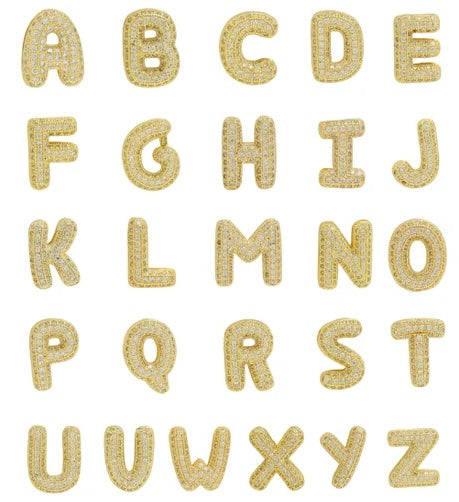 Large Bubble Initial Charms | CZ | Gold