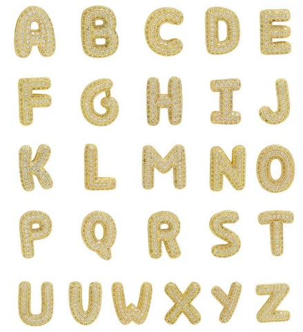 Large Bubble Initial Charms | CZ | Gold