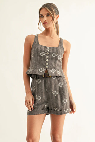 AR | Carina Pleated Shorts with Belt in Brown Multi