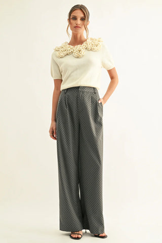 AR | Crista Polka Dot Pleated Pants in Dark Denim Dot