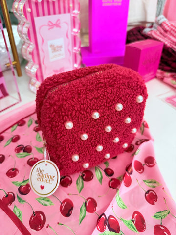 DE | Square Red & Pearl Teddy Pouch