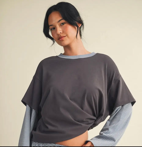 Striped Double Layer Oversized Tee