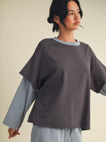 Striped Double Layer Oversized Tee