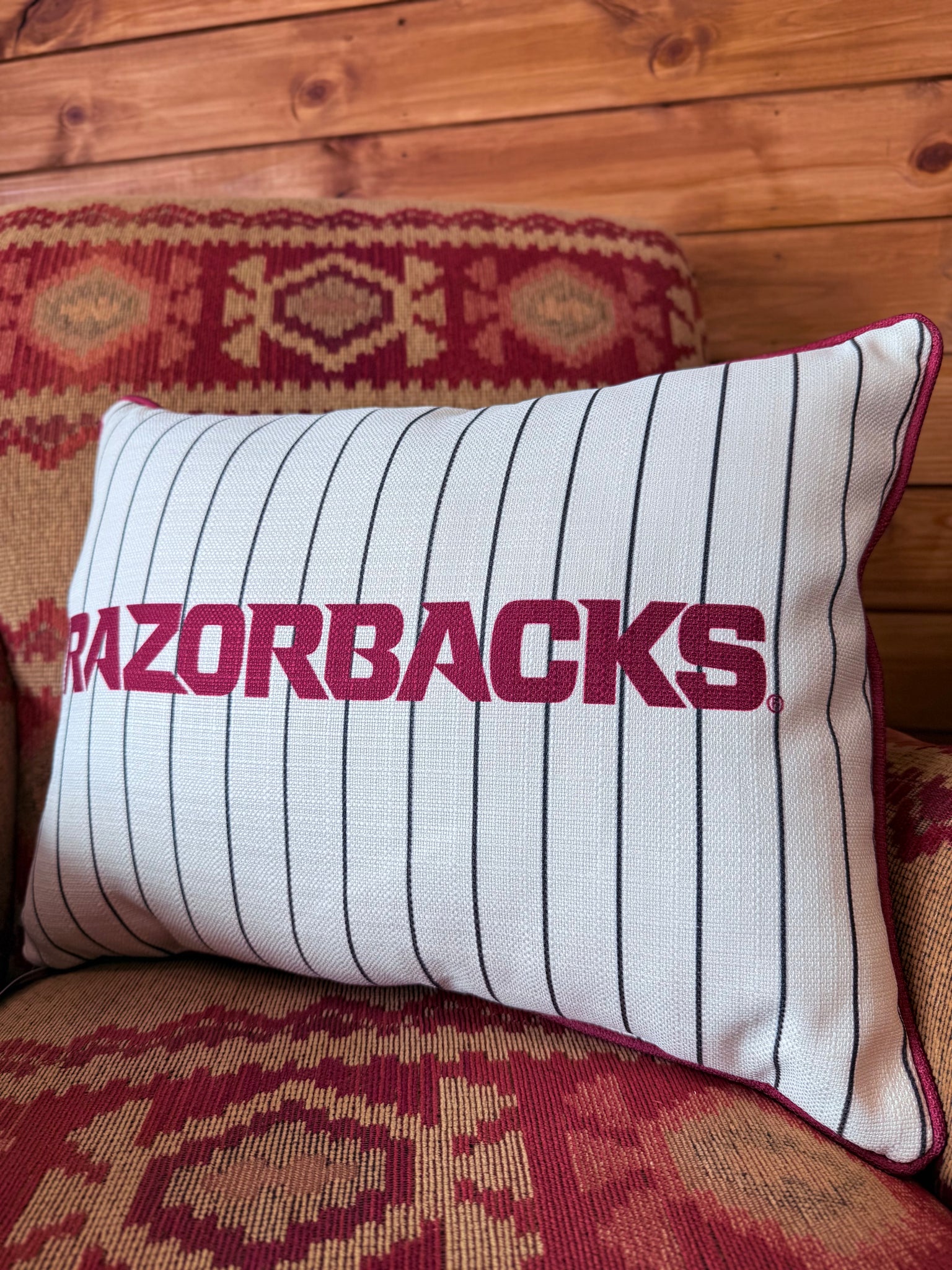 Razorbacks Baseball Pinstripe Pillow +Piping