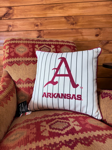 Arkansas Baseball Pinstripe Pillow + Piping