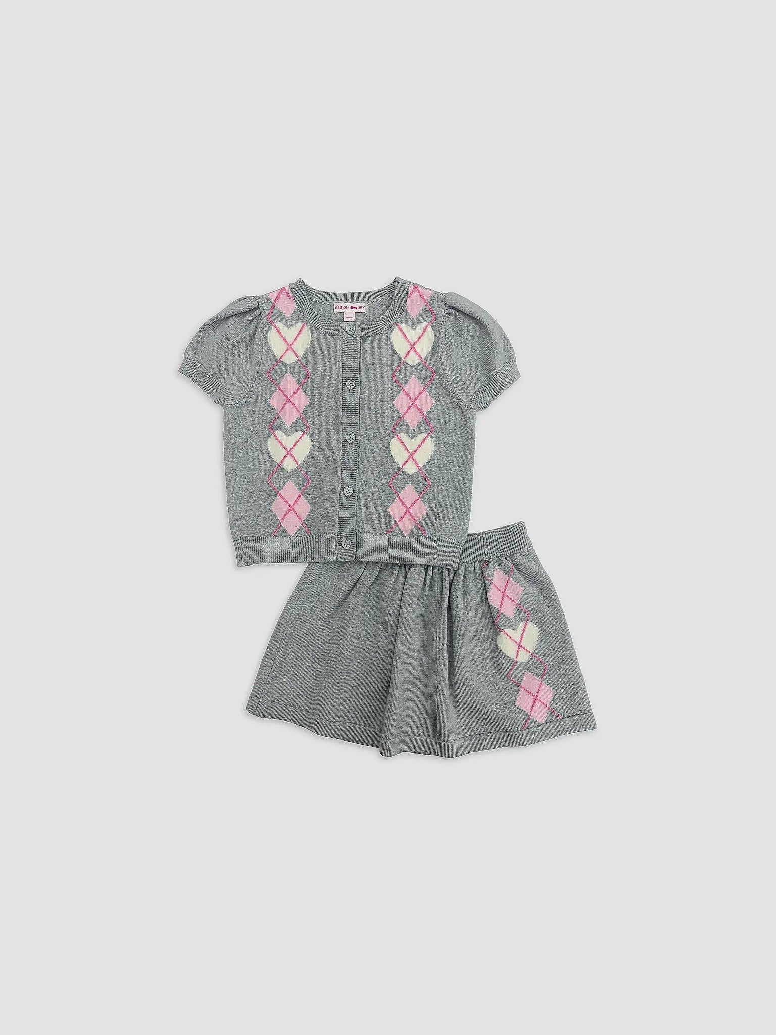 Argyle Short Sleeve Cardigan & Skirt Set