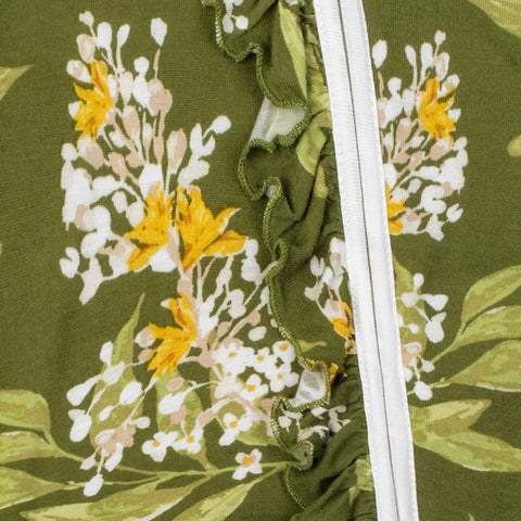 Milkbarn | Green Floral Bamboo Ruffle Zipper Footed Romper