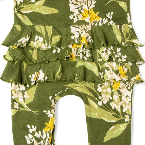 Milkbarn | Green Floral Bamboo Ruffle Zipper Footed Romper