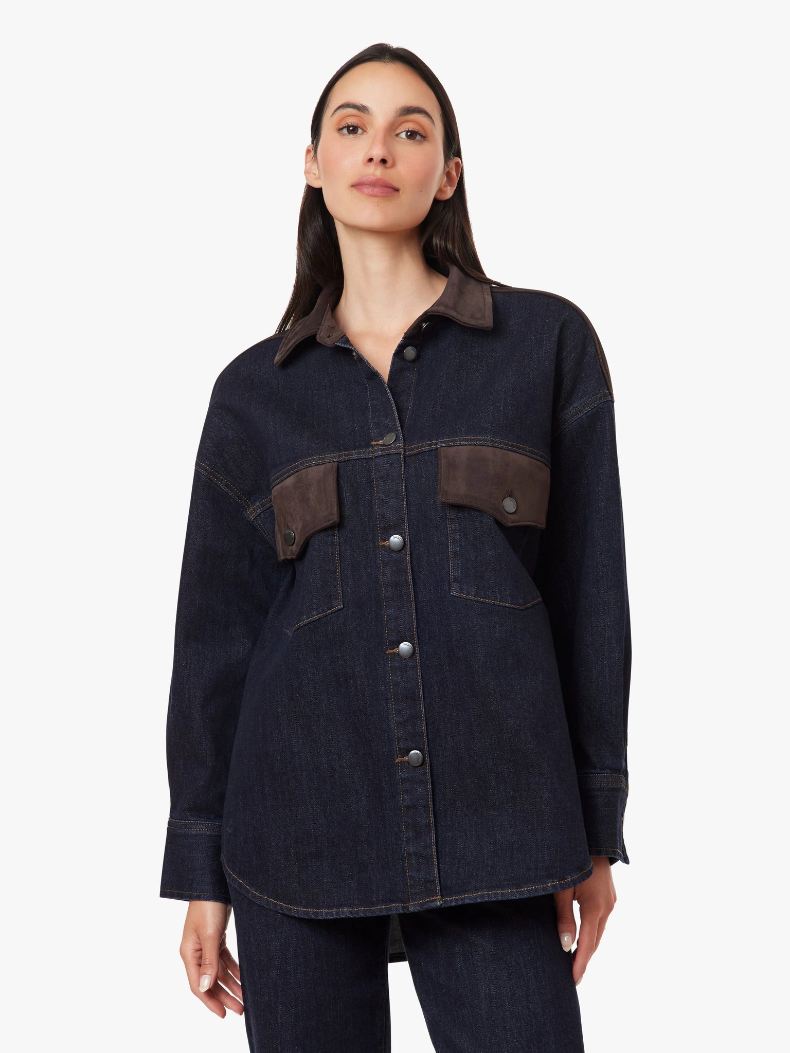 Habitual | LS Suede Mix Denim Shirt Jacket in Rinse