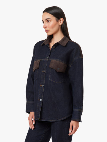 Habitual | LS Suede Mix Denim Shirt Jacket in Rinse