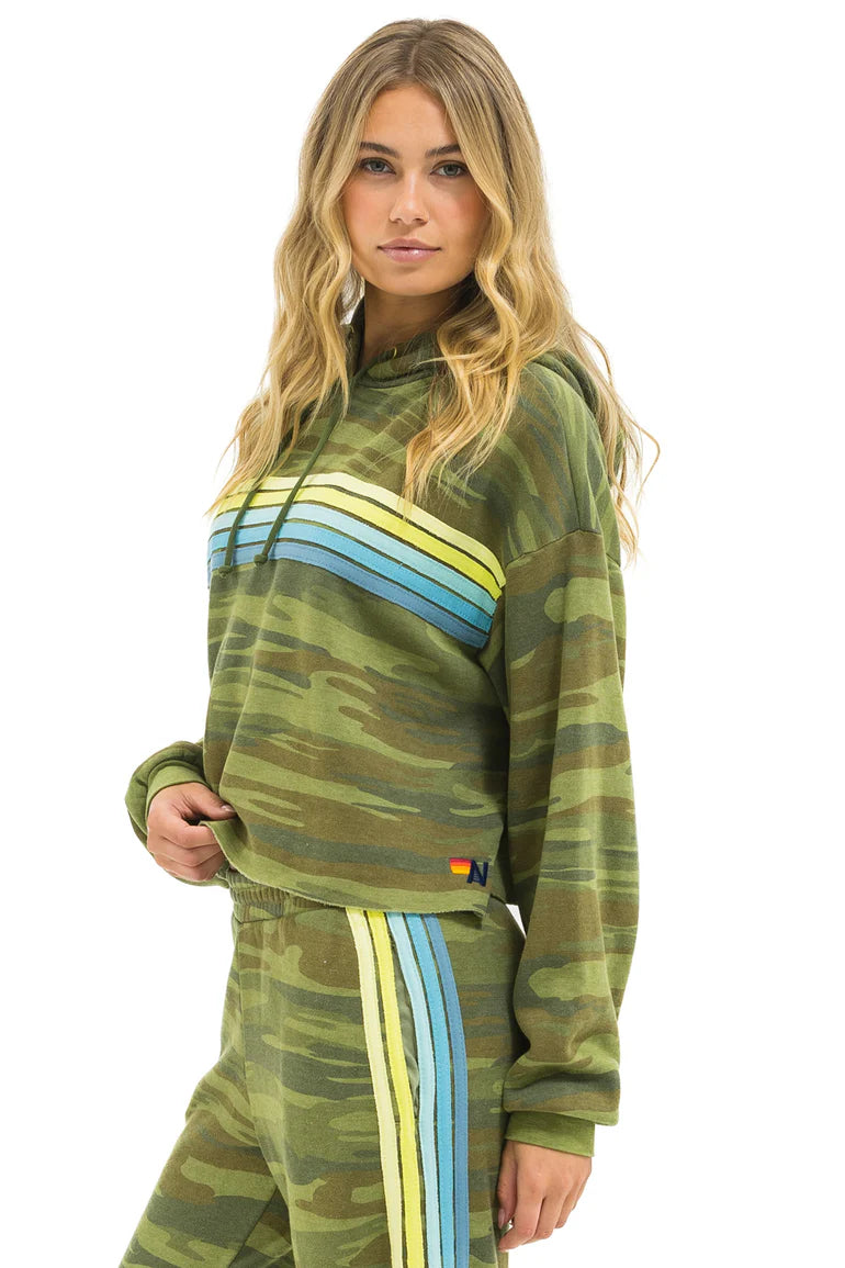 Aviator Nation | 5 Stripe Cropped Pullover Hoodie