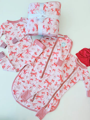 Dreamland Baby | Pink Bow Baby Girl Bamboo Pajamas