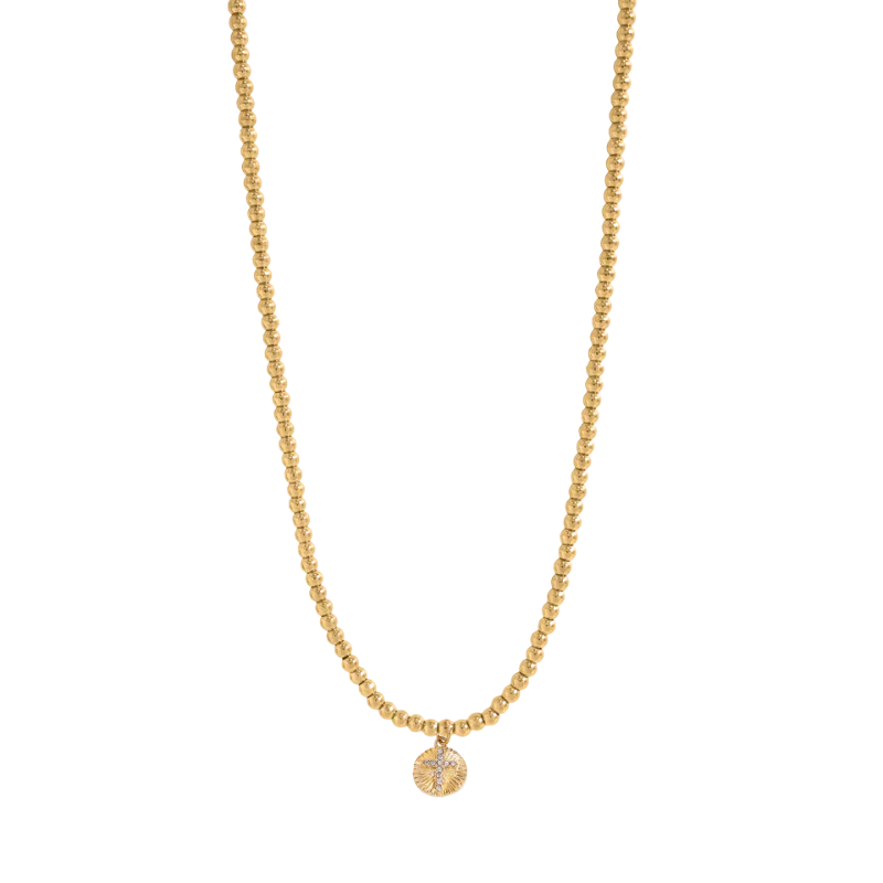 Kessler Elliott | Gold Beaded + Cross Necklace