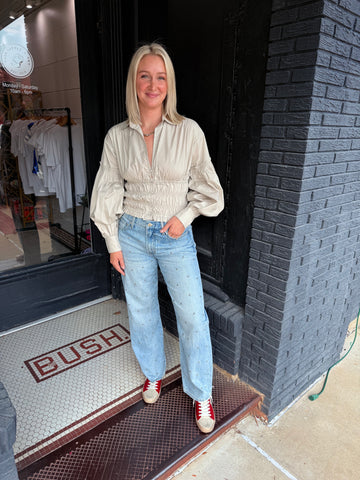 RBJ | Smocked Button Up Long Sleeve