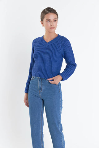 EF | V-Neck Knit Sweater in Royal Blue