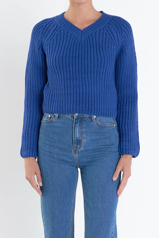 EF | V-Neck Knit Sweater in Royal Blue