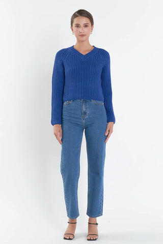 EF | V-Neck Knit Sweater in Royal Blue