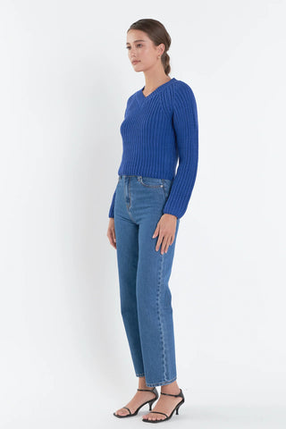 EF | V-Neck Knit Sweater in Royal Blue