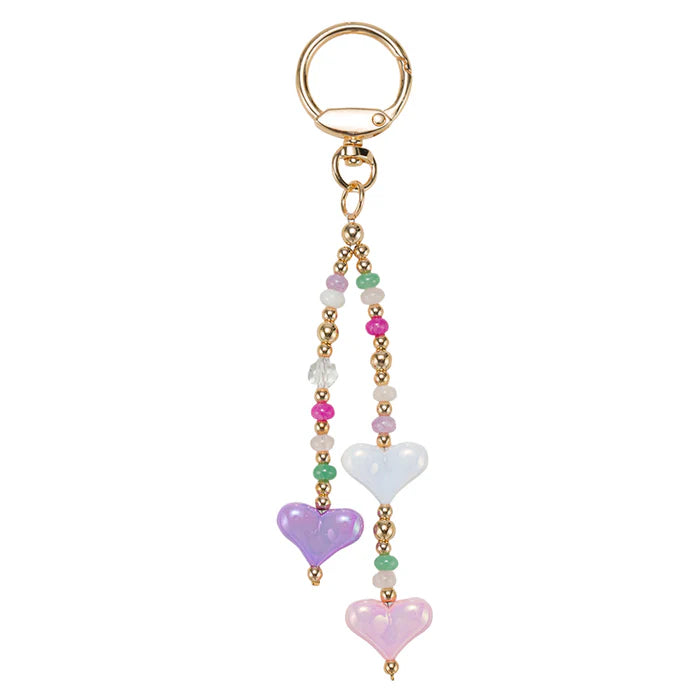 Jane Marie | Purple, White, Pink Heart Beaded Keychain