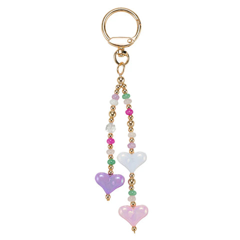 Jane Marie | Purple, White, Pink Heart Beaded Keychain