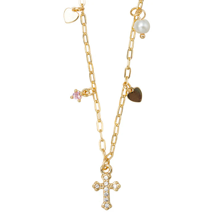 Jane Marie | Gold Cross & Pearl Crystal Charm