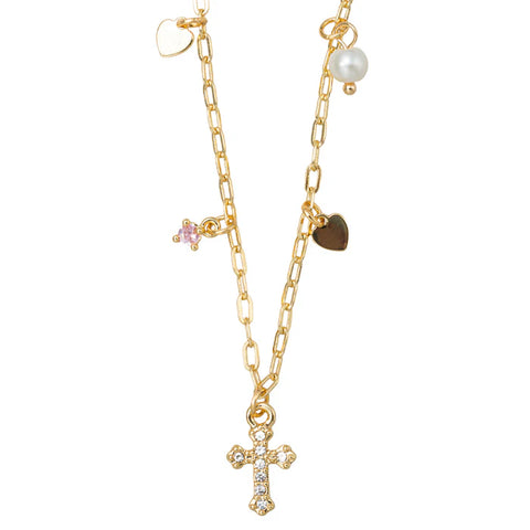 Jane Marie | Gold Cross & Pearl Crystal Charm