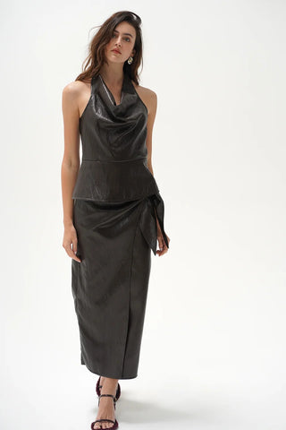 LNA | Vega Faux Leather Wrap Skirt in Brown