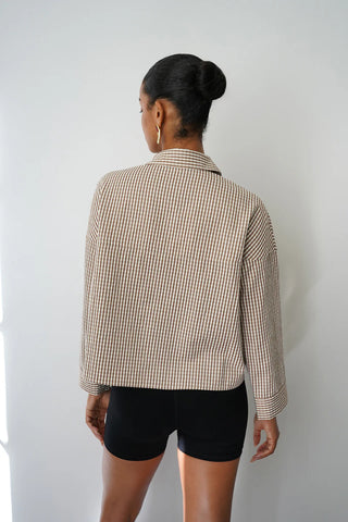 LNA | Kayleigh Check Blouse in Brown Check