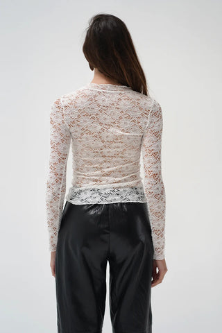 LNA | Mirage Two Piece Lace Long Sleeve Shirt in Heather Grey/White