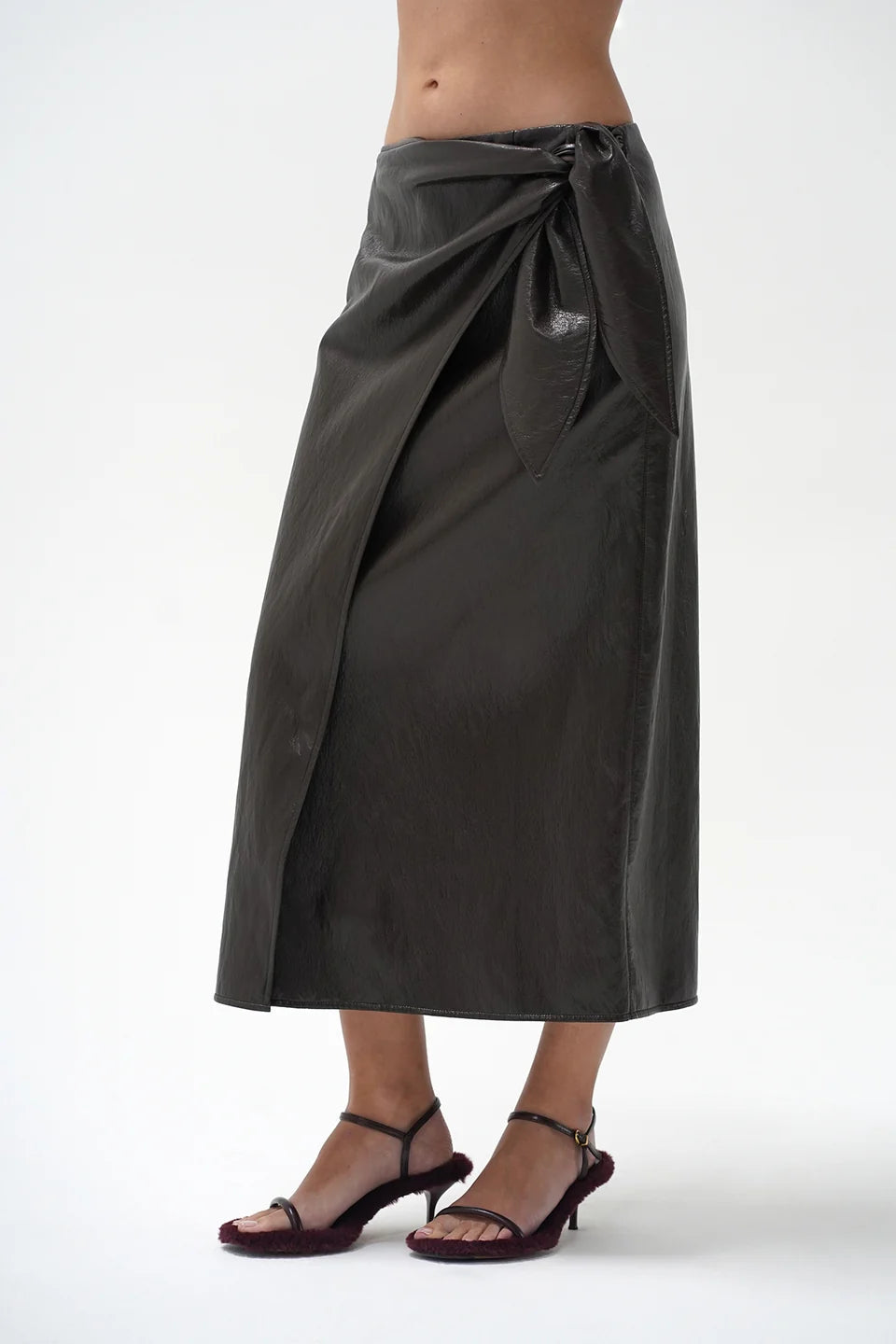 LNA | Vega Faux Leather Wrap Skirt in Brown