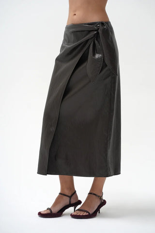 LNA | Vega Faux Leather Wrap Skirt in Brown