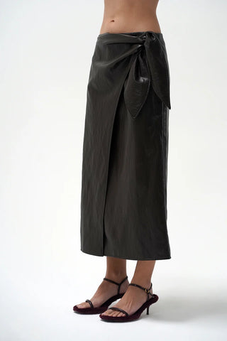 LNA | Vega Faux Leather Wrap Skirt in Brown