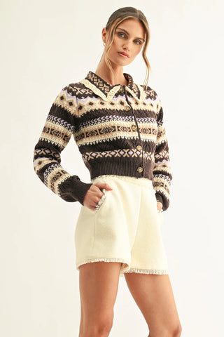 AR | Lena Jacquard Knit Cardi in Brown Multi