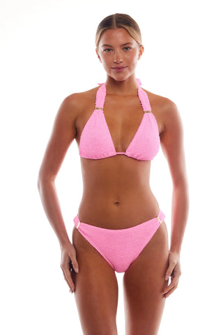 Love and Bikinis | Paris Gold Slider Full Coverage Bottom in Strawberry Pink