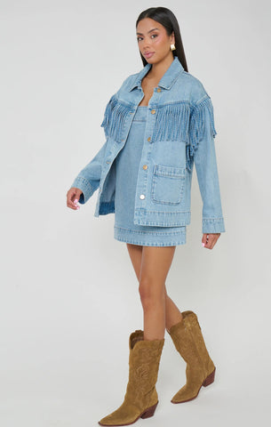 Show Me Your Mumu | Ojai Fringe Jacket in Jet Stream Blue