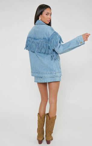 Show Me Your Mumu | Ojai Fringe Jacket in Jet Stream Blue
