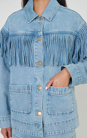 Show Me Your Mumu | Ojai Fringe Jacket in Jet Stream Blue