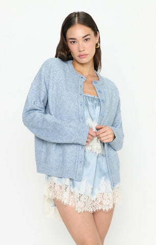 Show Me Your Mumu | Emmylou Mini Dress Blue Satin with Lace Trim