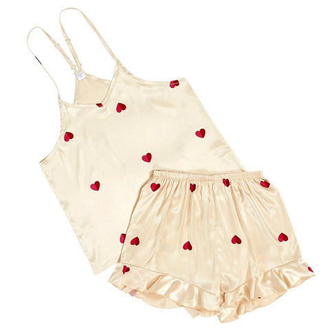 Bella Sleep & Spa Hearts Cami + Ruffled Shorts PJ Set