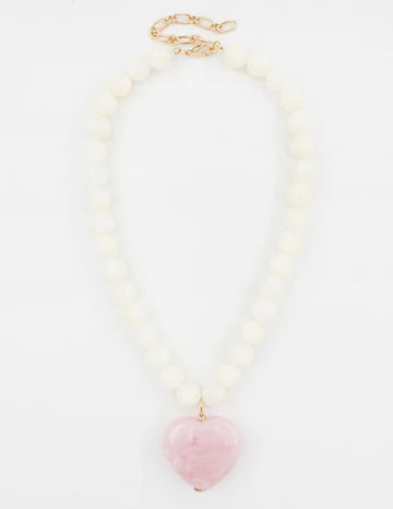 White Stone Heart with Pink