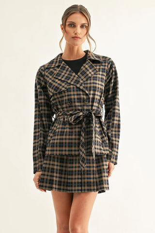 AR | Nora Double Breasted Half Trench Jacket in Navy/Mustard