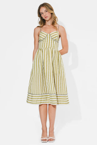 AR | Perle Two-Toned Sweetheart Neck Midi Dress in Sage/Off White