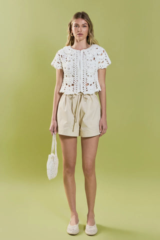 EF | Crochet Knit Crop Cardigan in White