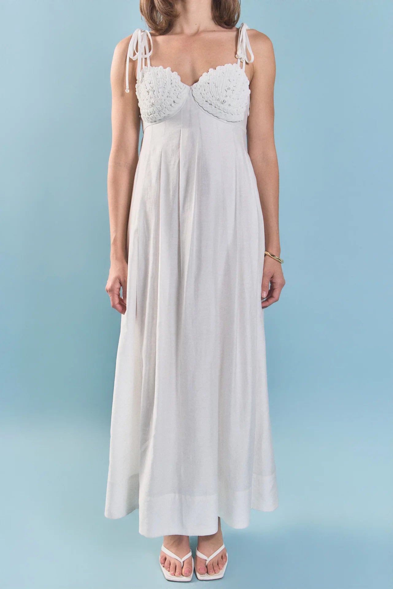 EF | Pearl Seashell Maxi Dress in White