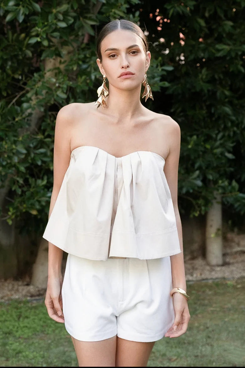 ER | Strapless Pintuck Detail Top in Beige