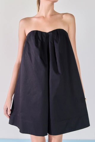ER | Strapless Pintuck Detail Mini Dress in Black