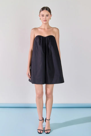 ER | Strapless Pintuck Detail Mini Dress in Black